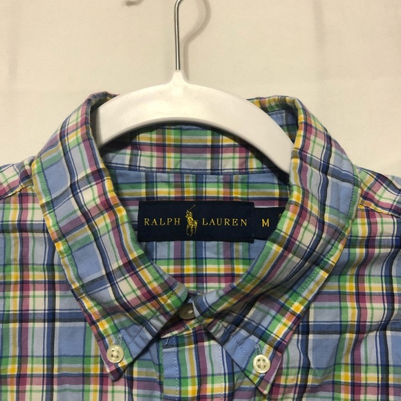 Ralph Lauren Button Down Shirt Mens M Blue Pink Green White Yellow Long Sleeve - Picture 6 of 7